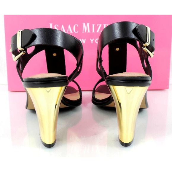 Isaac Mizrahi Sasha Metallic Heels Ankle Strap Sandal Studs Leather Black Size 8 - Picture 6 of 6